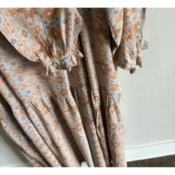 Dress Forum LA Tiered Maxi Dress Prairie Tassel Tie Flowy Floral Boho Brown Sz M - Picture 4 of 9